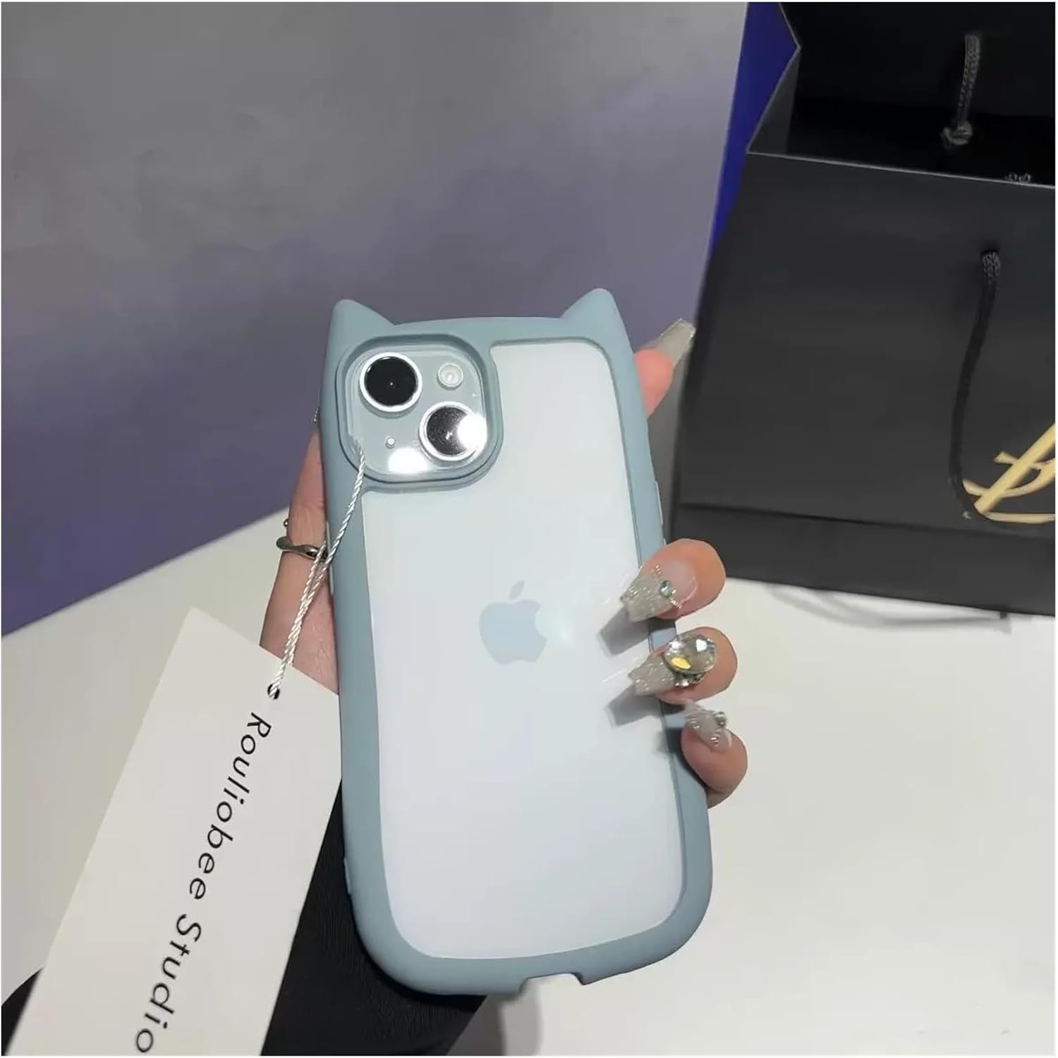 3D Cute CAT Ears Modelling Acrylic PC+TPU Silicone Clear shockproof bumper Phone Case